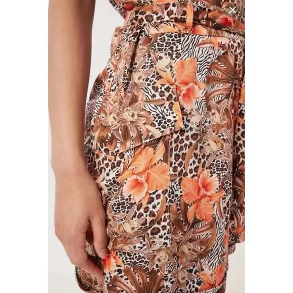 Lita by Ciera Belted Short Sleeve Romper Leopard Floral Print Womens Medium $348